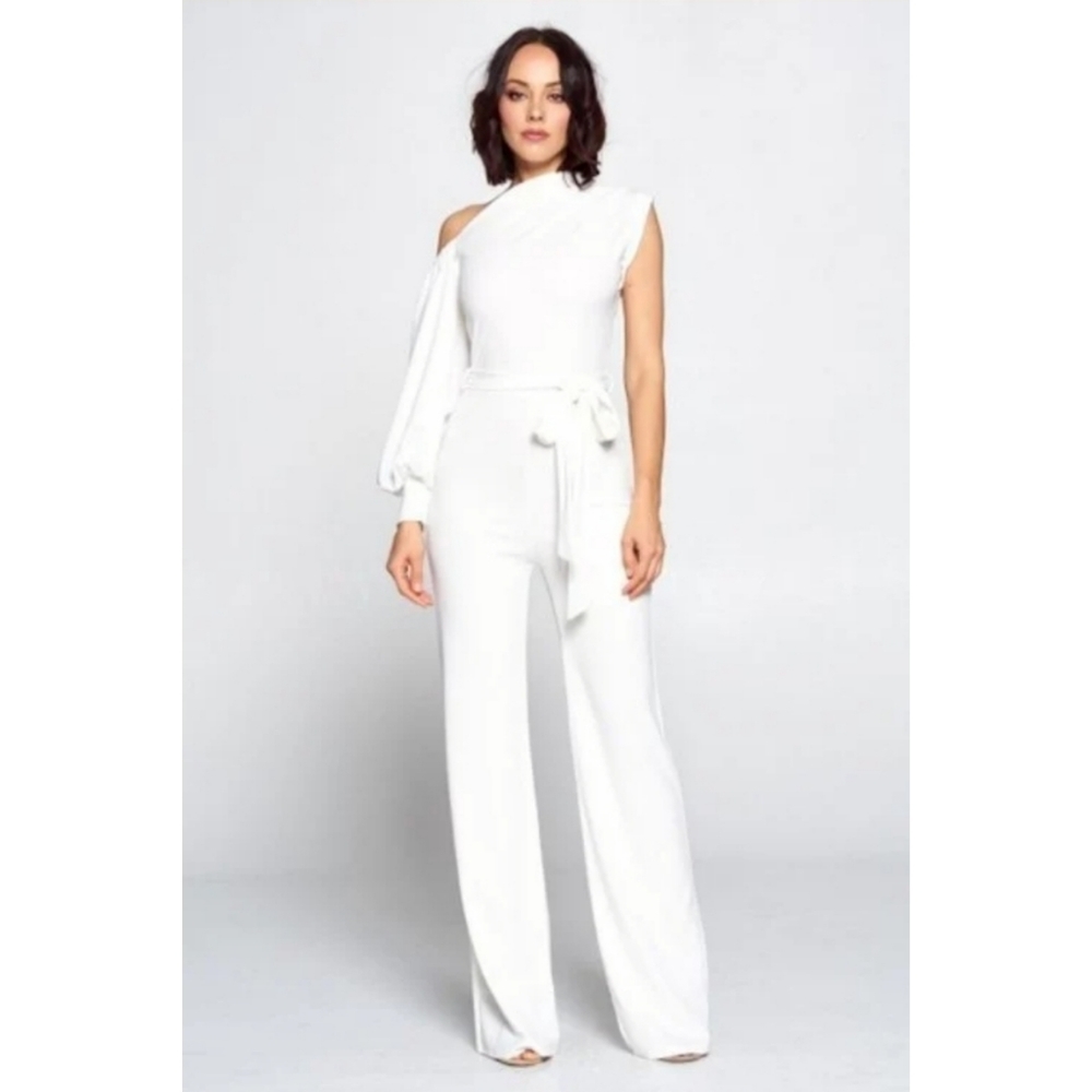 Sassy One-Sleeve White Jumpsuit